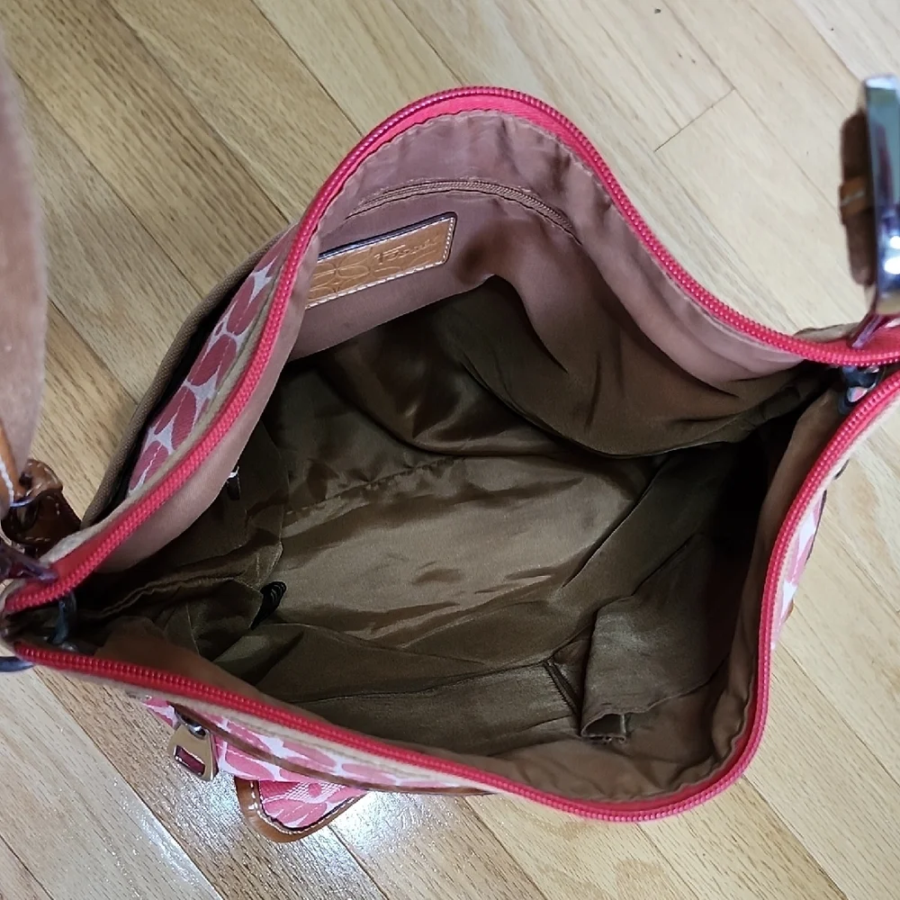 Fossil Orange Patterned Crossbody Bag with Tan Straps